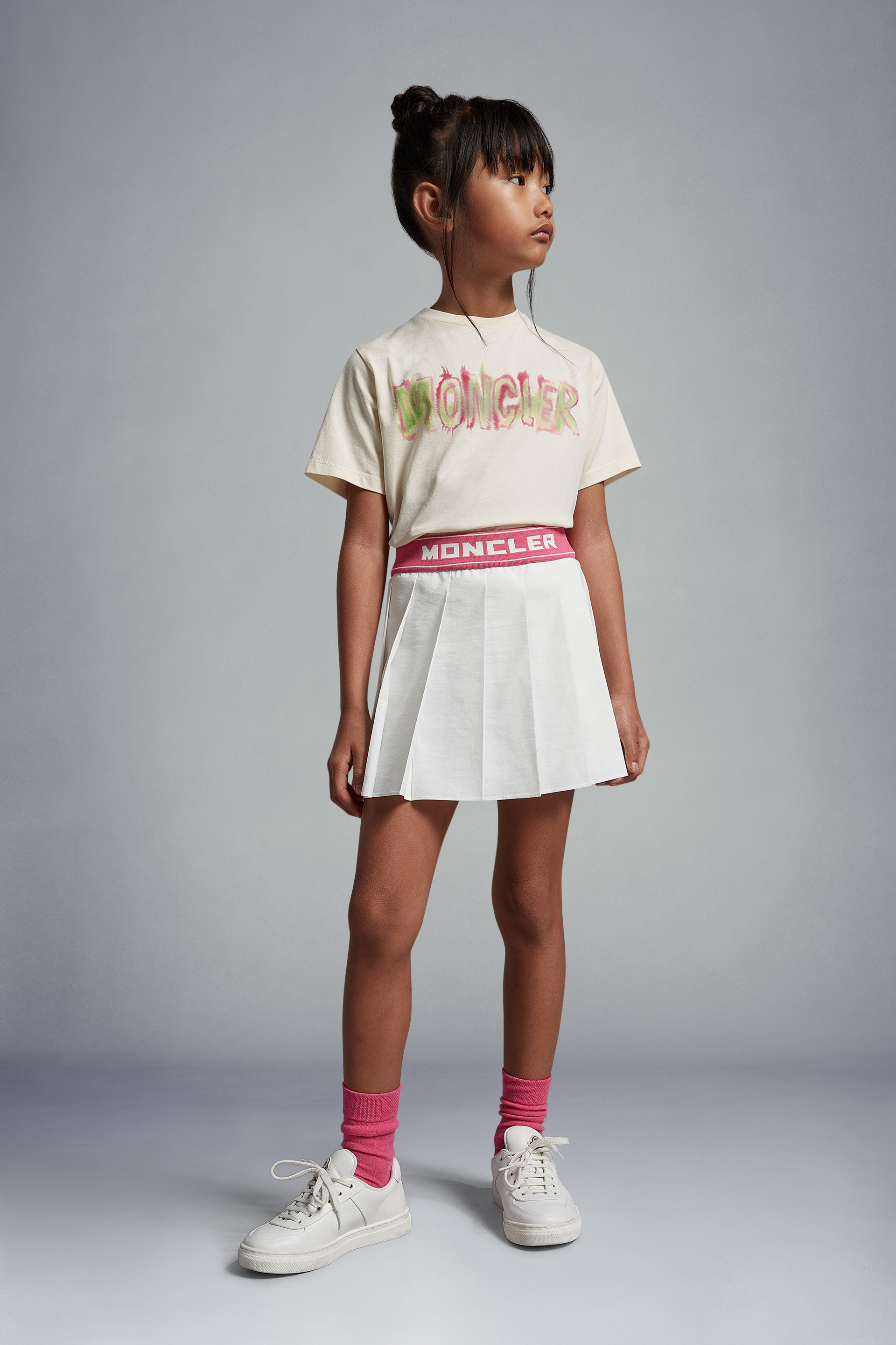 Moncler Logo-waist Pleated Skirt In White