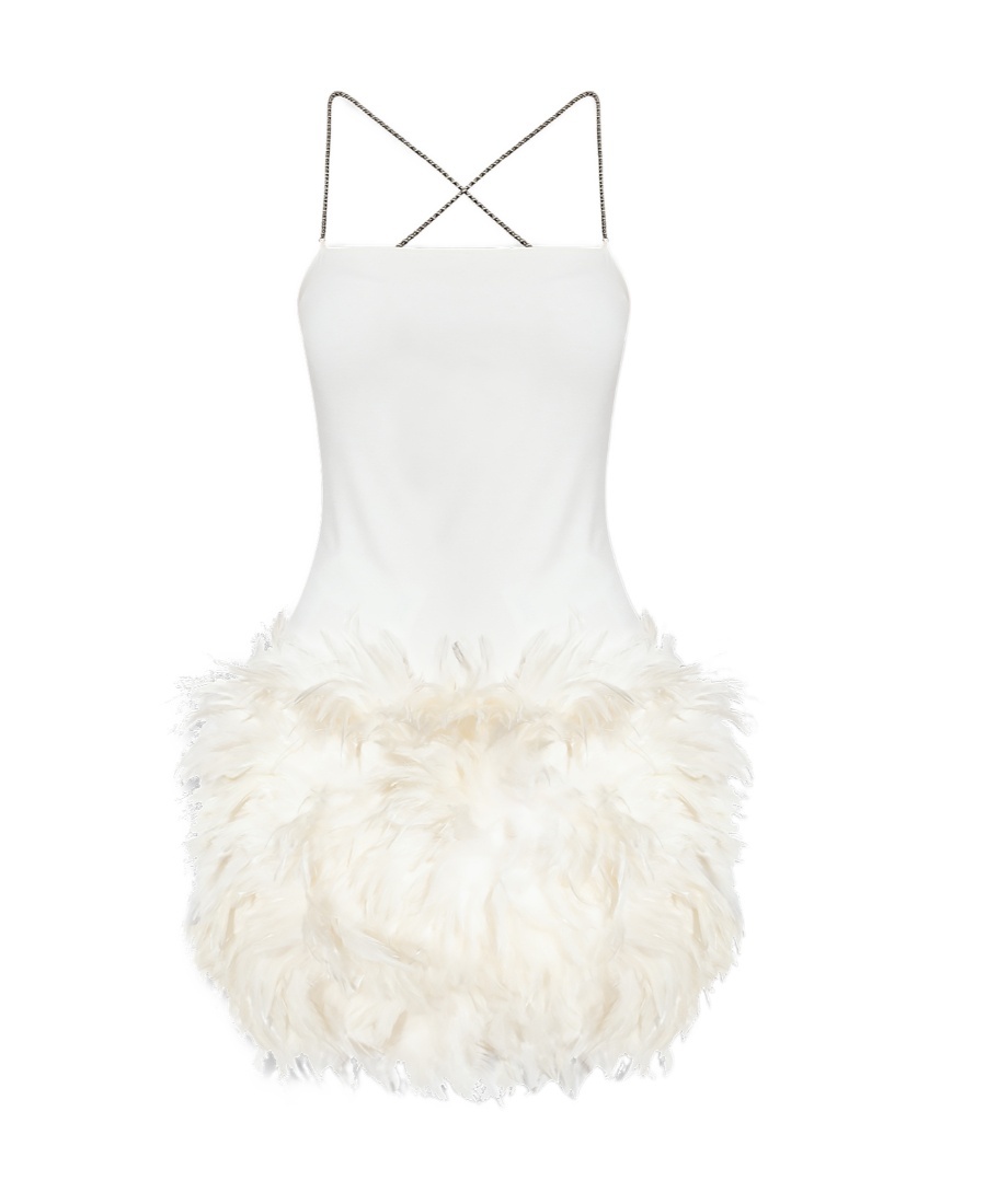 Attico White Fujiko Feather-trimmed Minidress In White