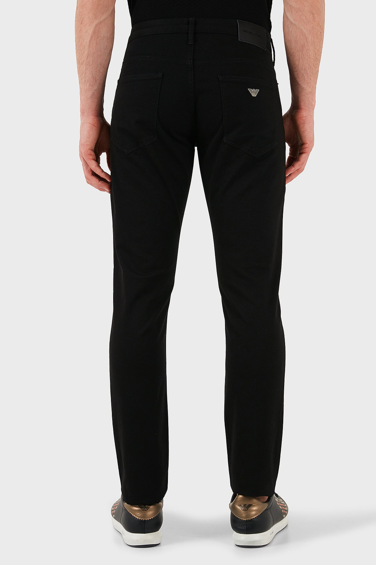 Emporio Armani Eagle Logo-embossed Brand-patch Slim-fit Stretch-denim Jeans In Black