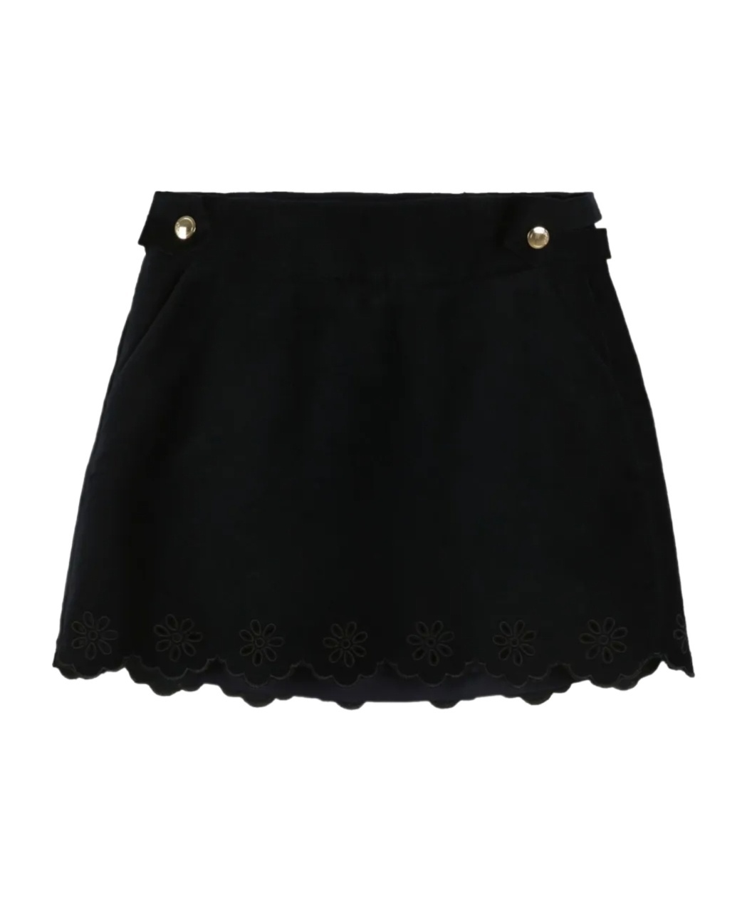 Chloé Scalloped-hem Floral-embroidered Skirt In Black