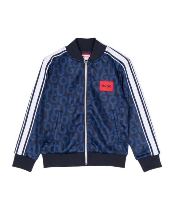 Hugo Boss Logo-print Zip-up Bomber Jacket In Blue
