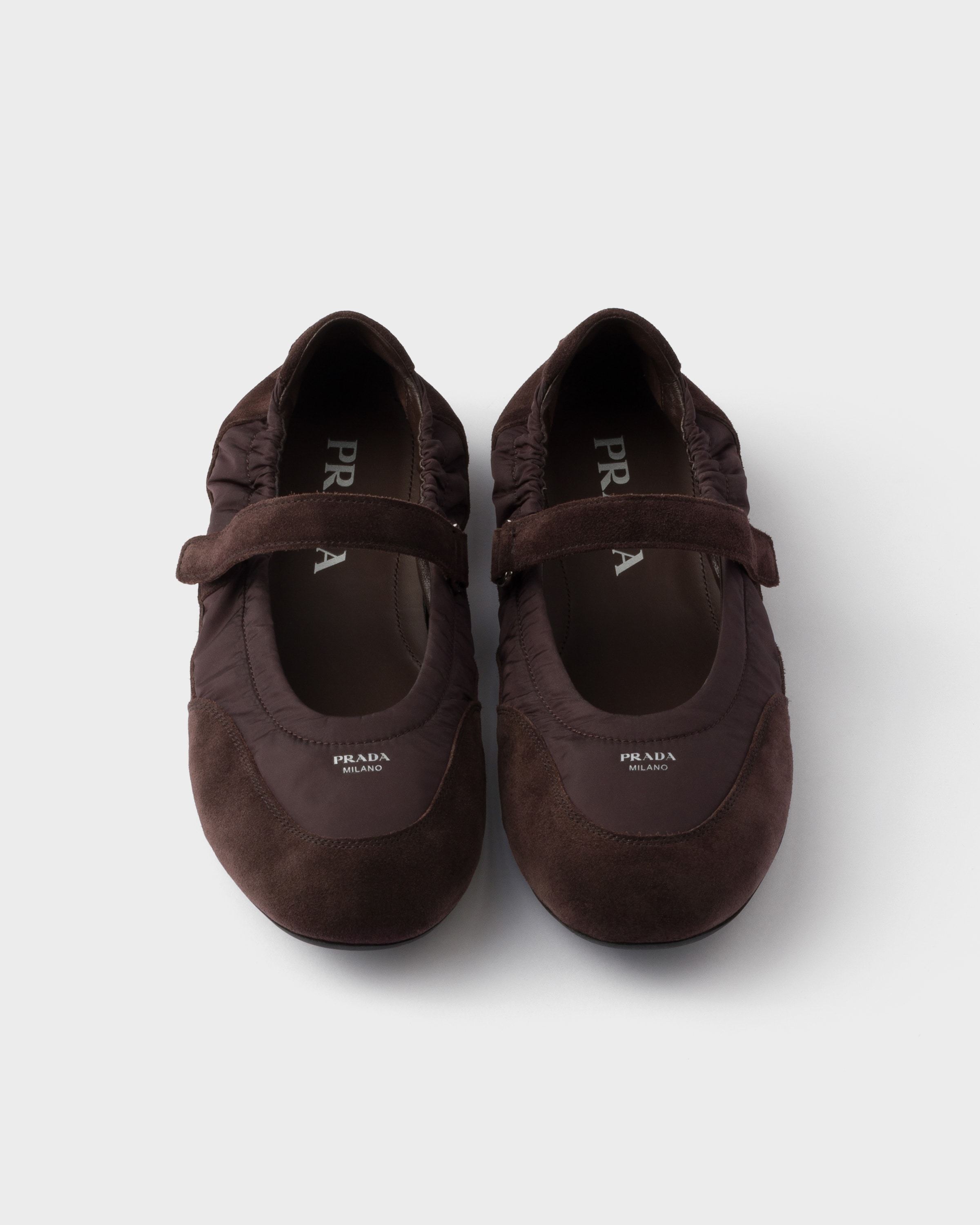 Prada Collapse Re-nylon And Suede Ballet Flats In Brown