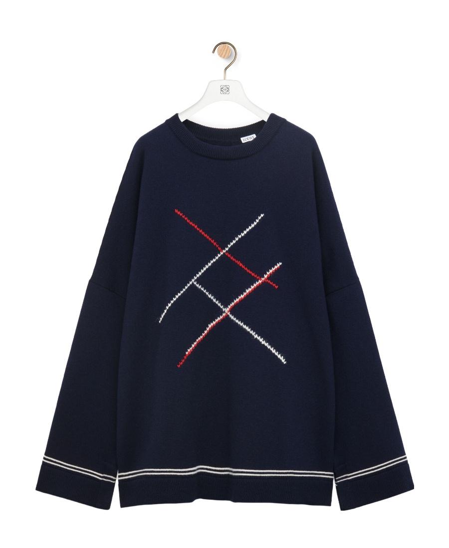 Loewe Diamond Pattern Wool Sweater In Blue