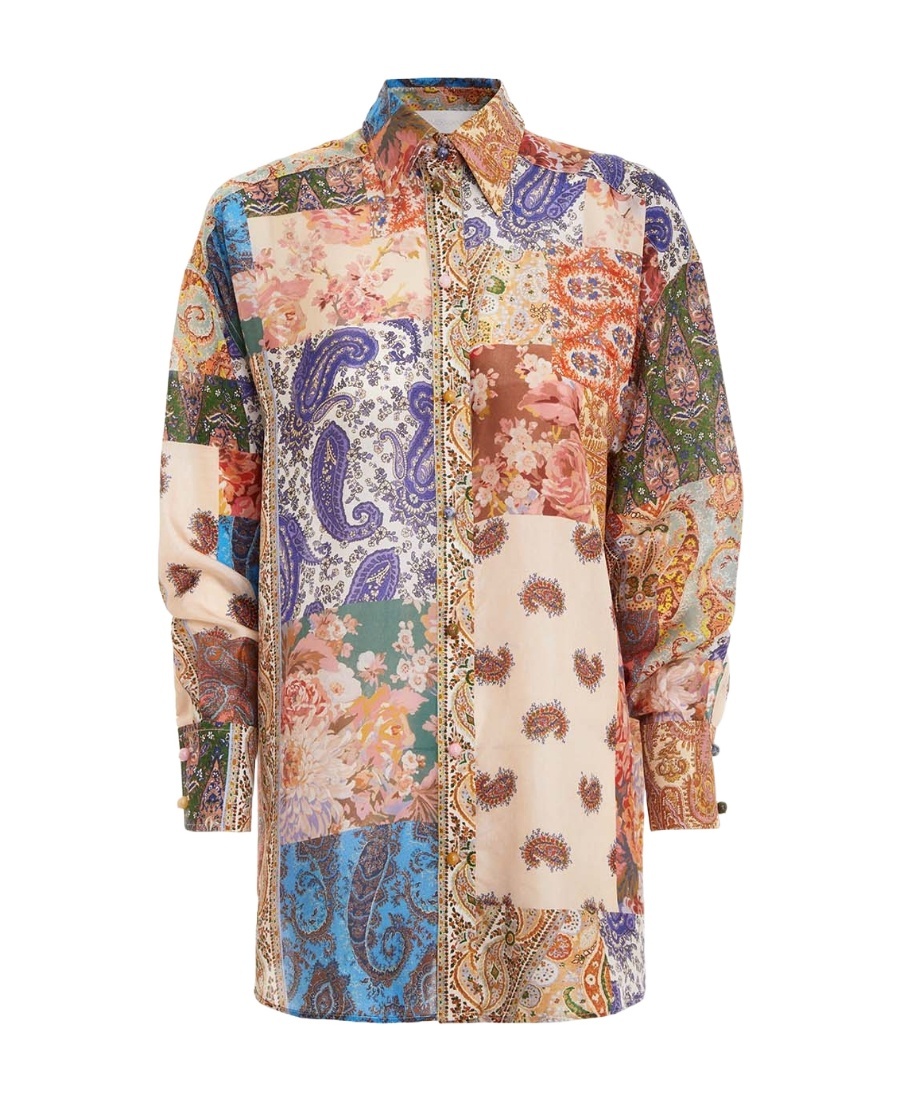 Zimmermann Patchwork Effect Silk Davi Blouse With Jewels Buttons In Nude
