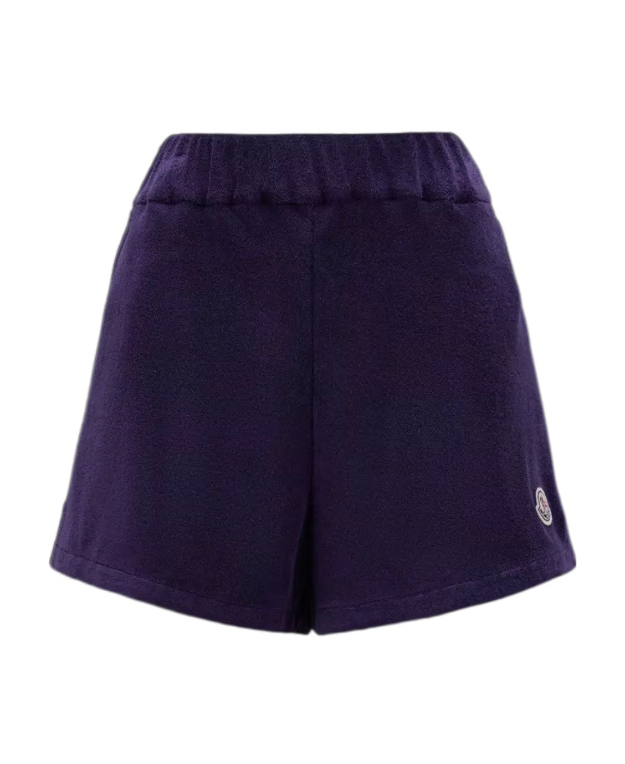 Moncler Logo-patch Velour Shorts In Blue