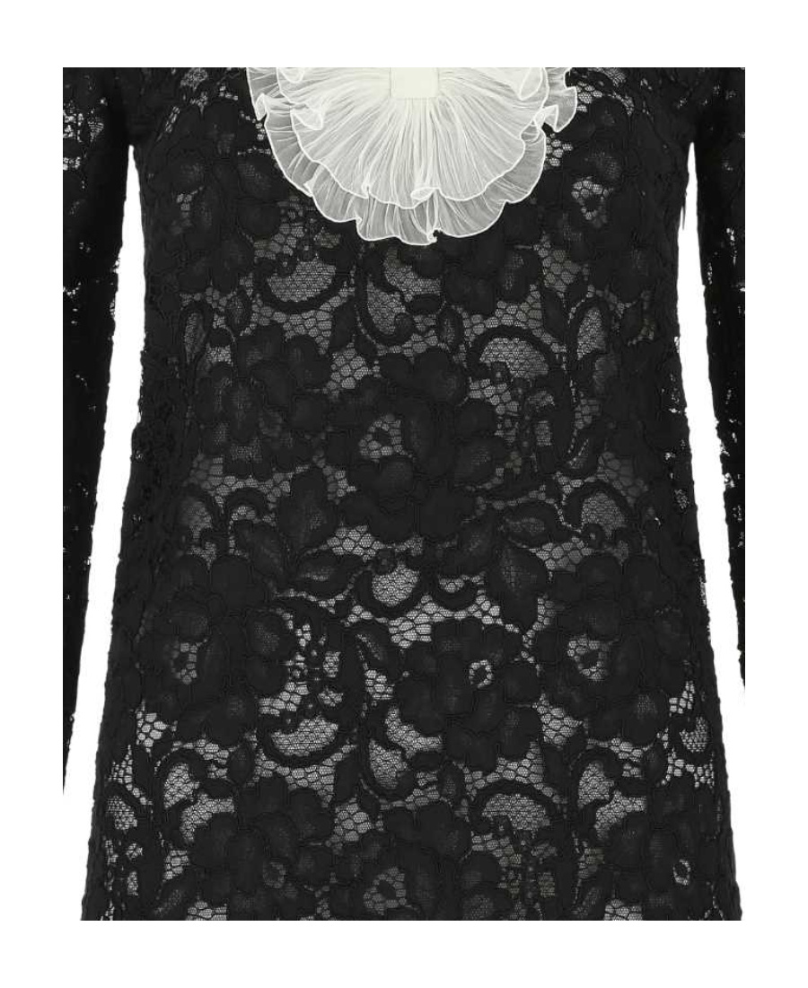 Saint Laurent Black Lace Mini Dress In Black