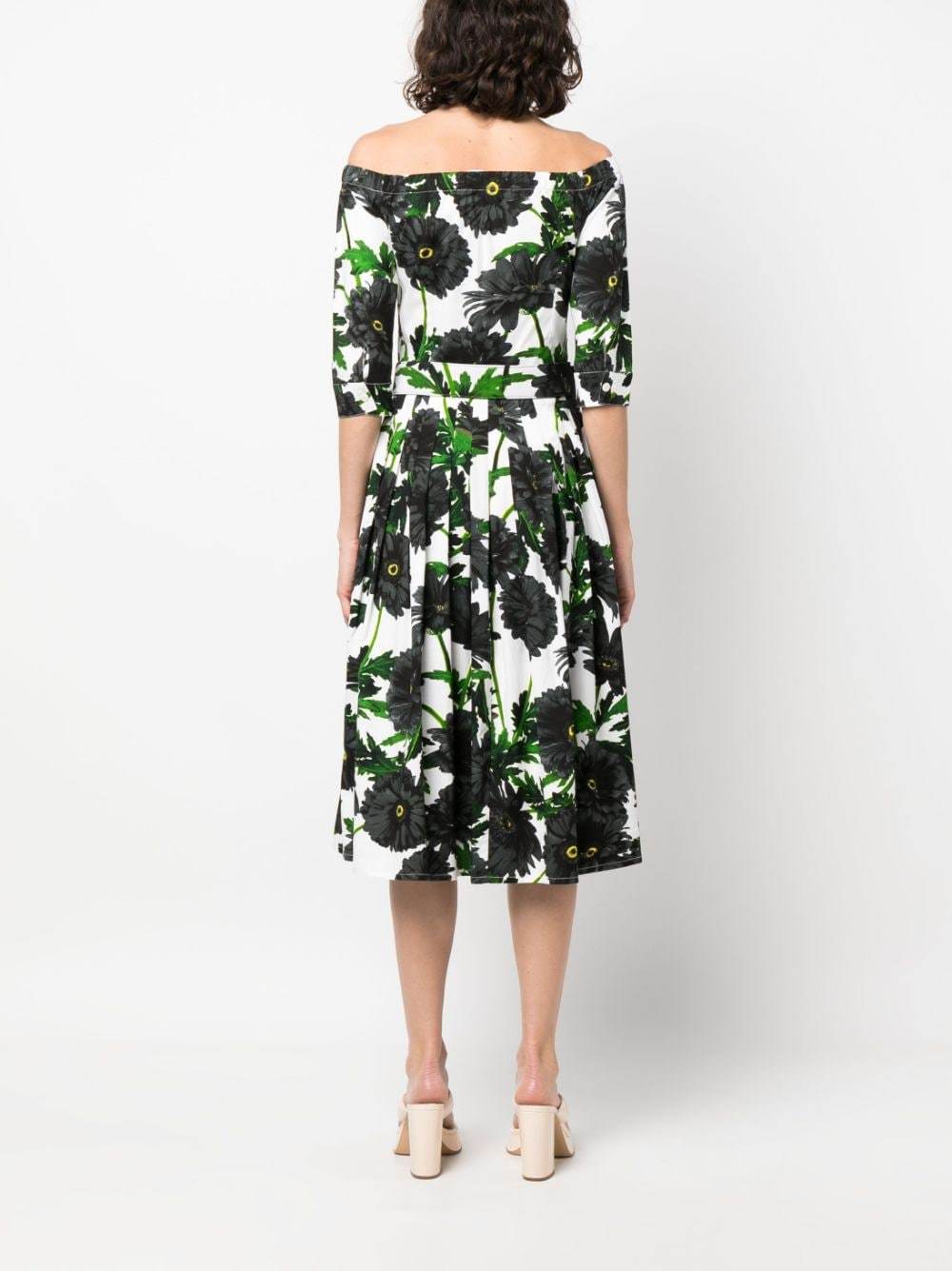 Samantha Sung Audrey Off Shoulder 3/4 Sleeves Long Dress With Anemon Naples All Over Printing In Black