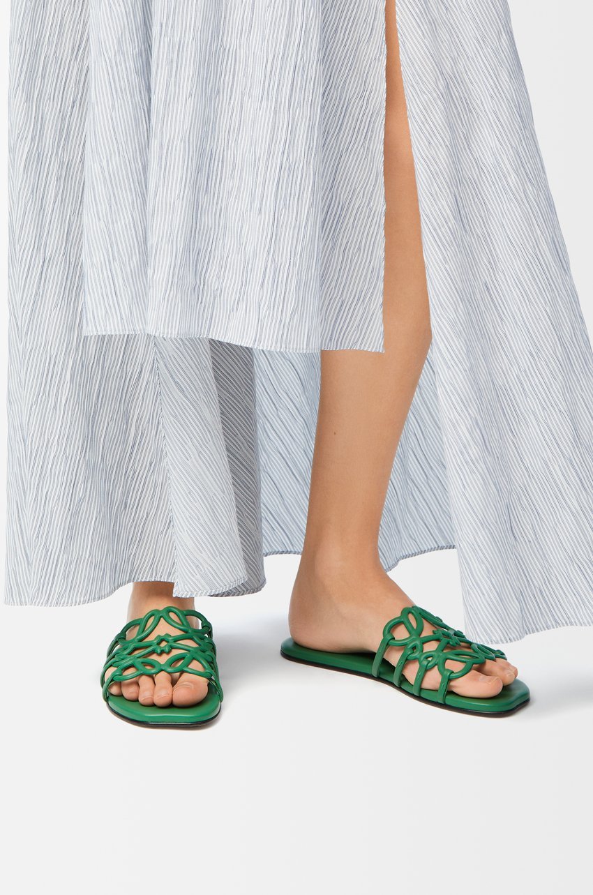 Loewe Petal Anagram Leather Flat Sandals In Green