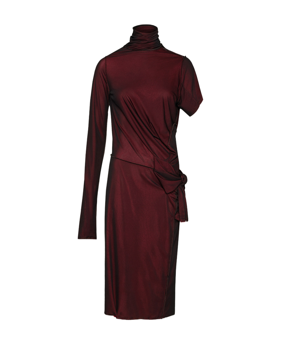 Maison Margiela Viscose Dress With Asymmetric Sleeves In Brown