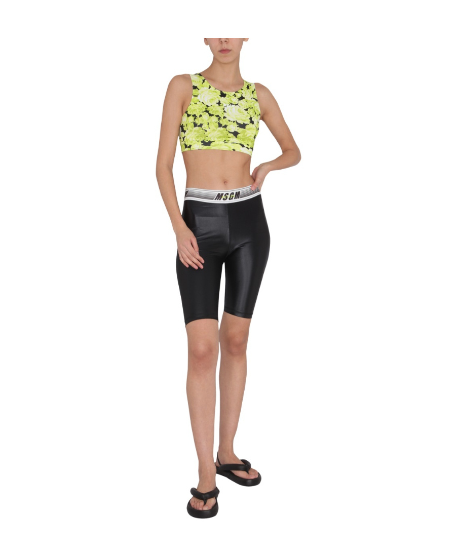 Msgm Floral Print Cropped Top In Multicolor