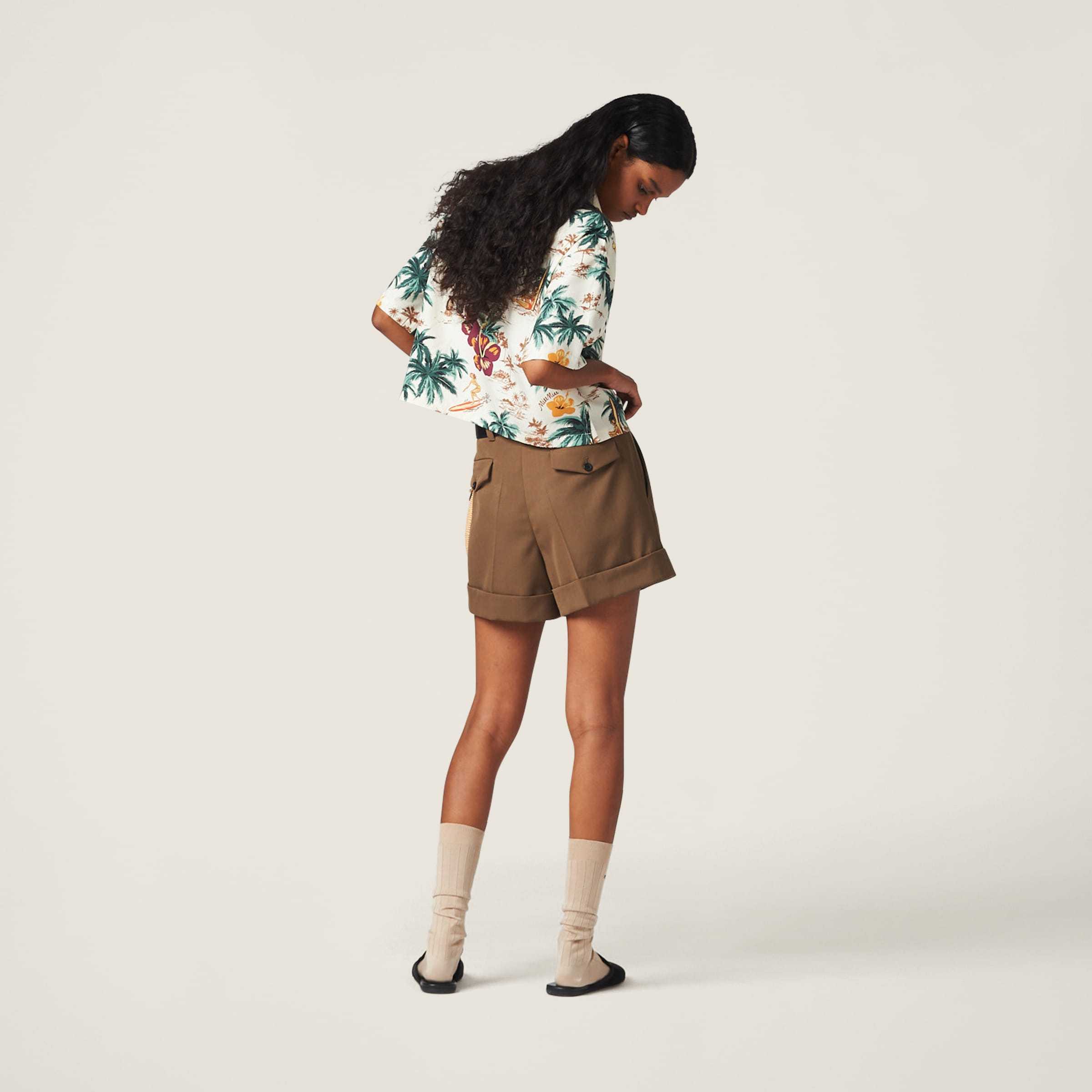 Miu Miu Bermuda Shorts In Wool Gabardine In Brown