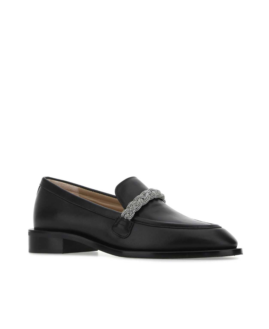 Stuart Weitzman Crystal-embellished Chain-link Loafers In Black