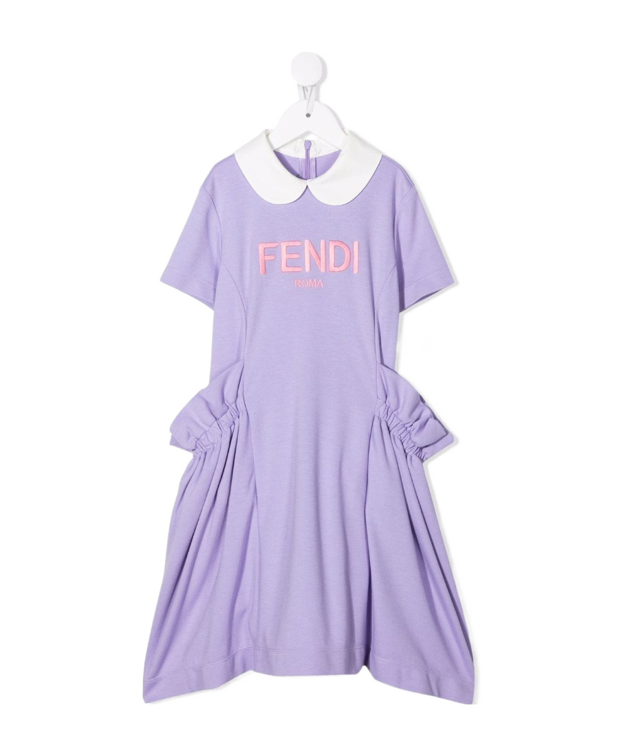 Fendi Logo-print Ruffle-detail Dress In Viola