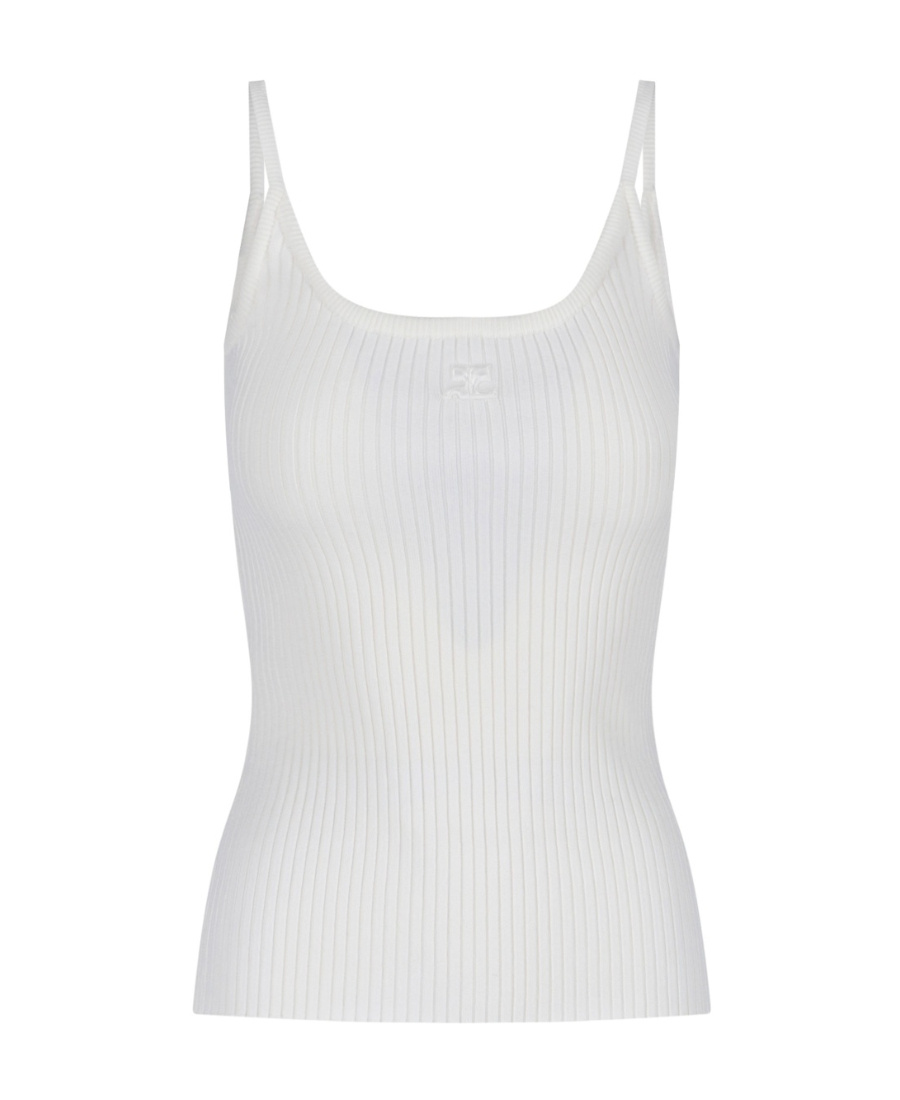 Shop Courrèges Ribbed-knit Tank-top In White