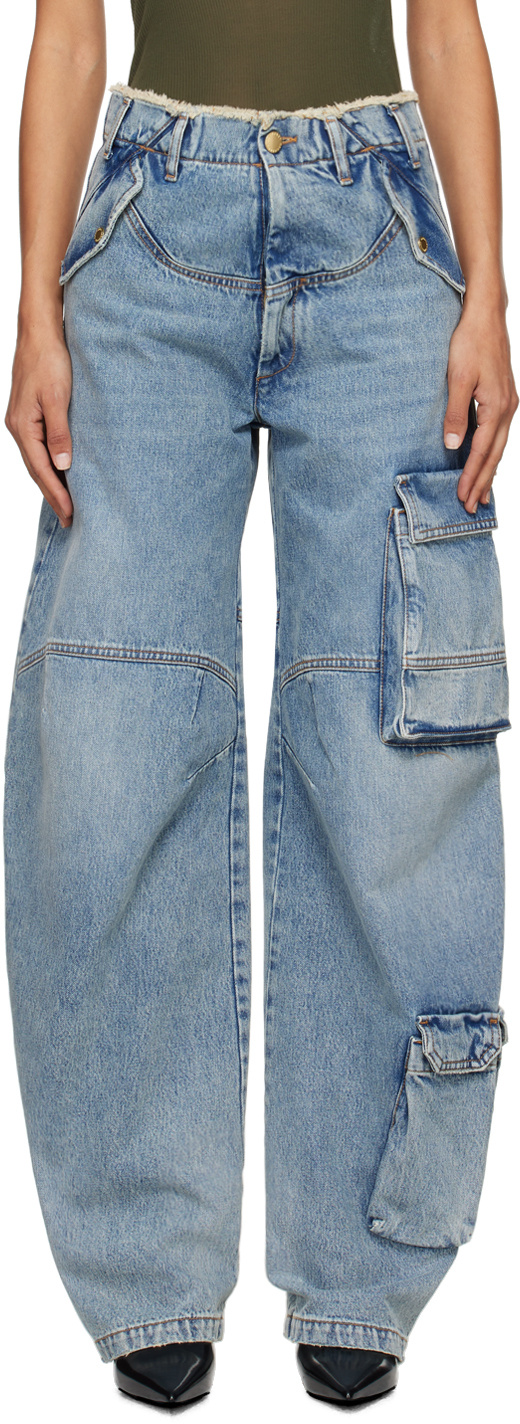 Shop Darkpark Rosalind Barrel Leg Cargo Jeans In Gray
