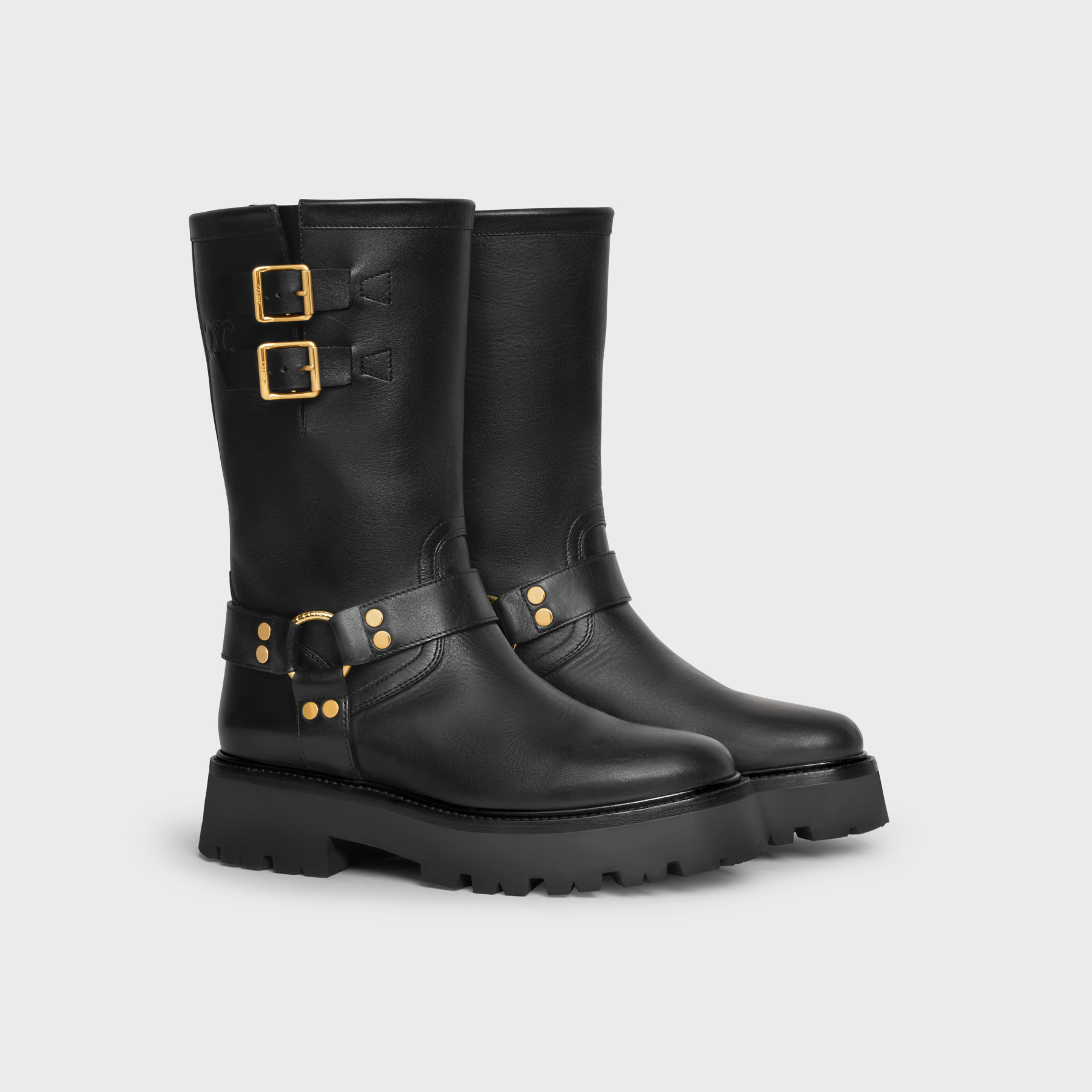 Celine Bulky Buckle Short Boots In Black