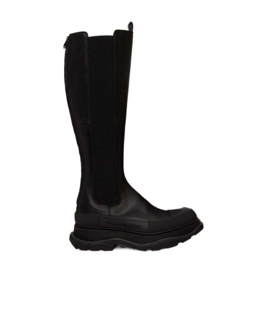 Alexander Mcqueen Round-toe Knee-high Boots In Black