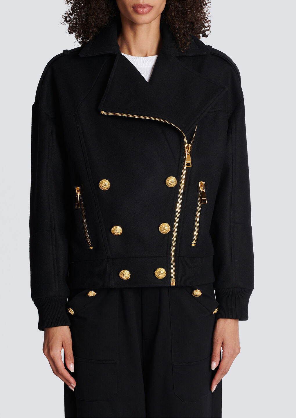 Balmain Zip-up Wool Jacket In Black