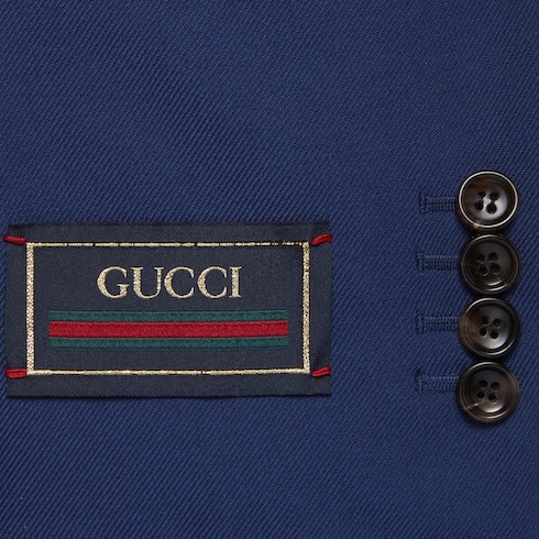 Gucci Logo-patch Wool Blazer In Blue