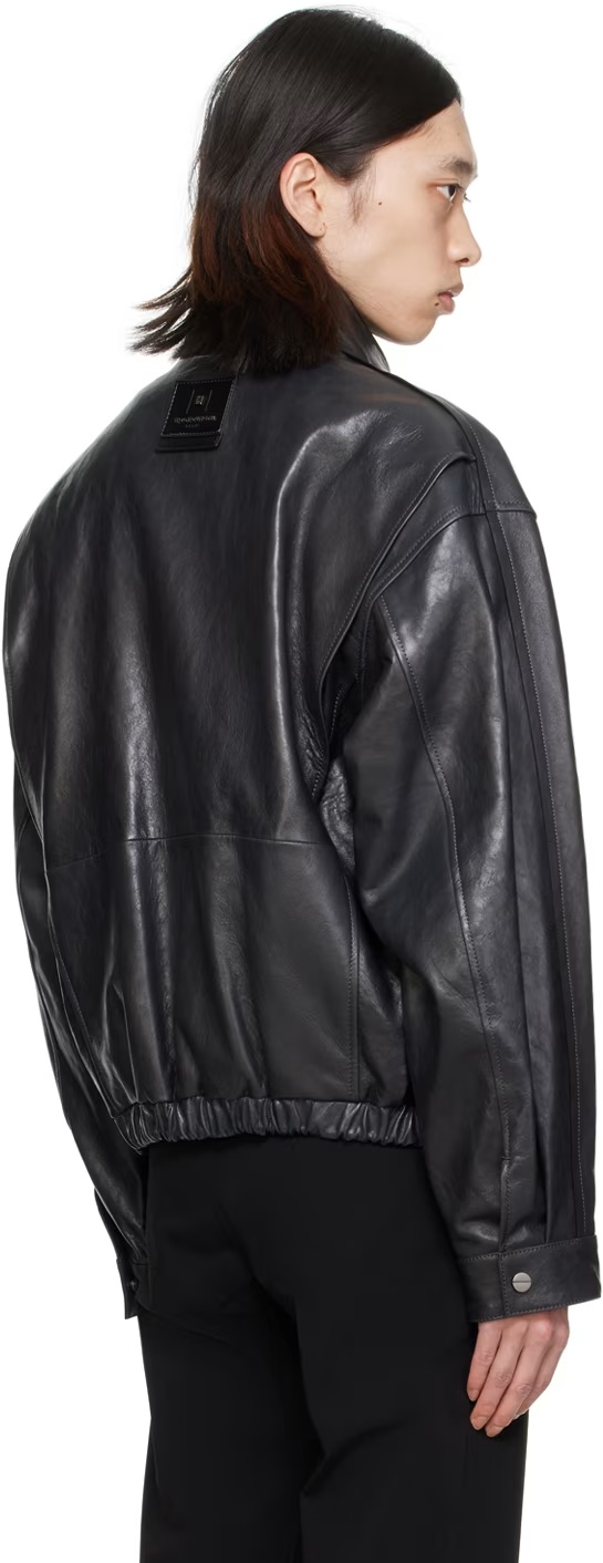 Wooyoungmi Standing Collar Leather Jacket In Black