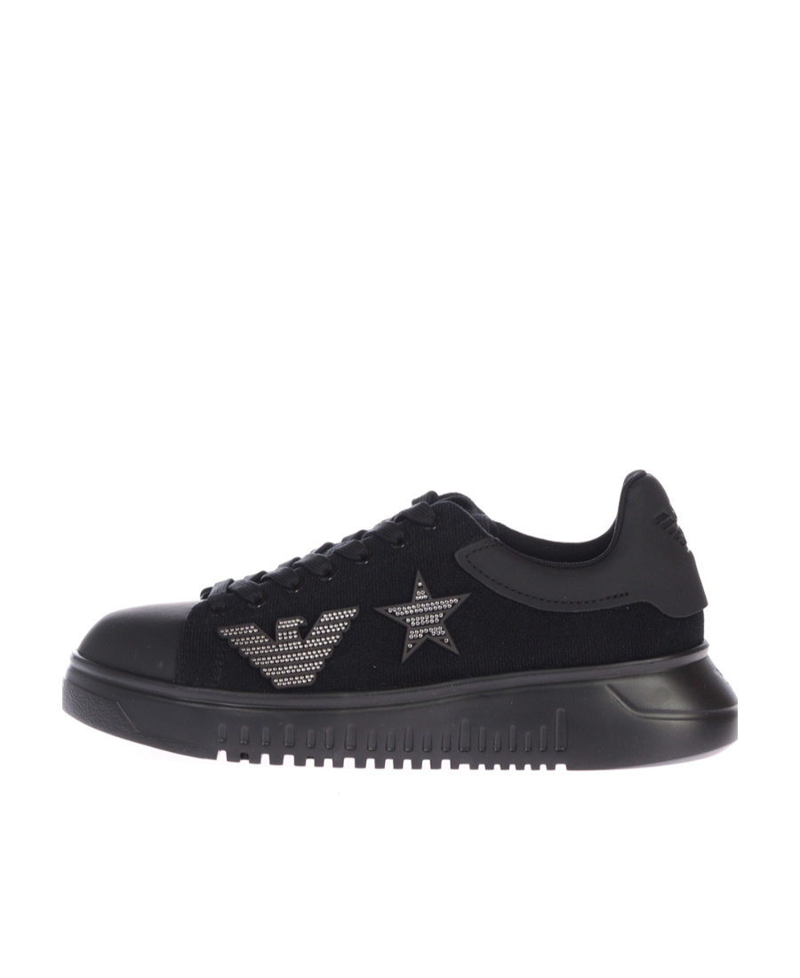 Emporio Armani Round Head Lace-up Sneakers In Black