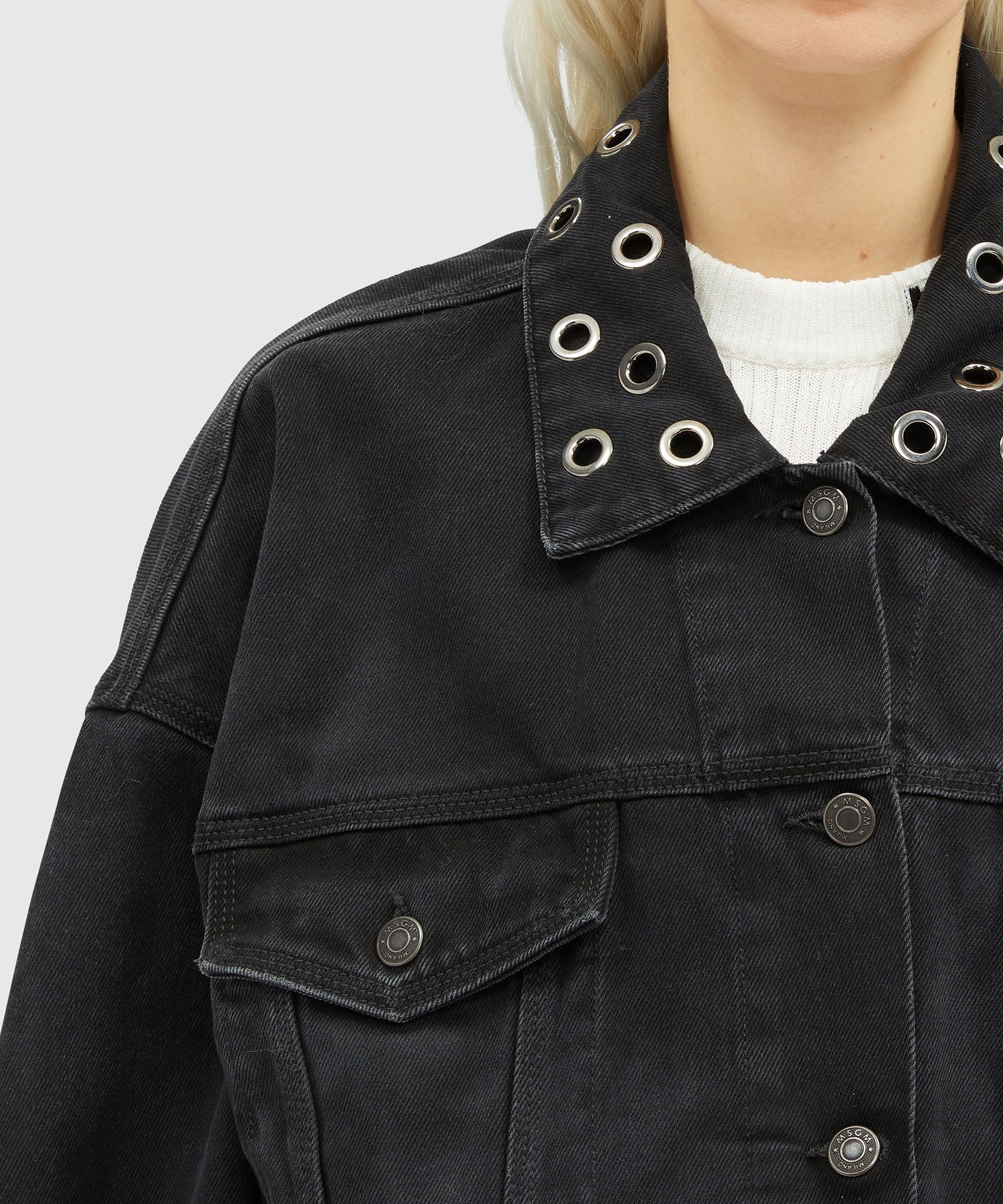 Msgm Light Wash Jacket In Black