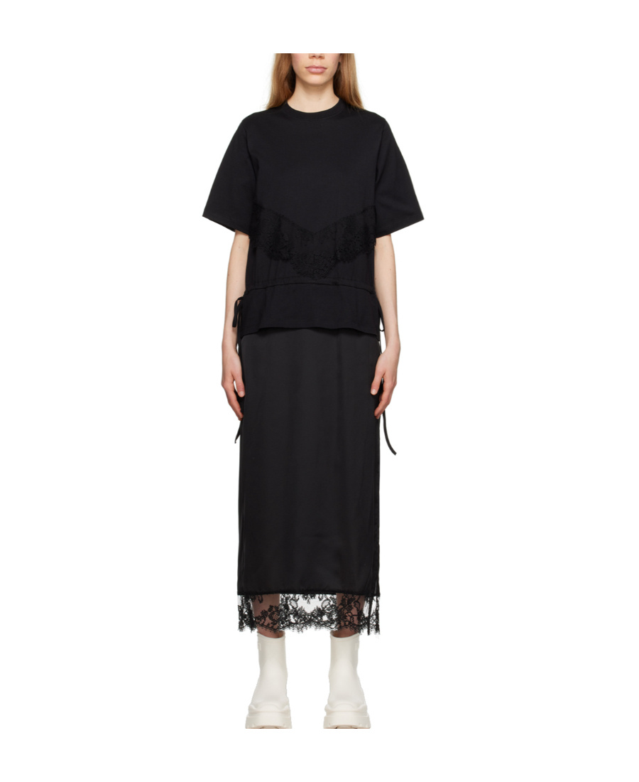 Msgm Abito Layered Midi T-shirt Dress In Black