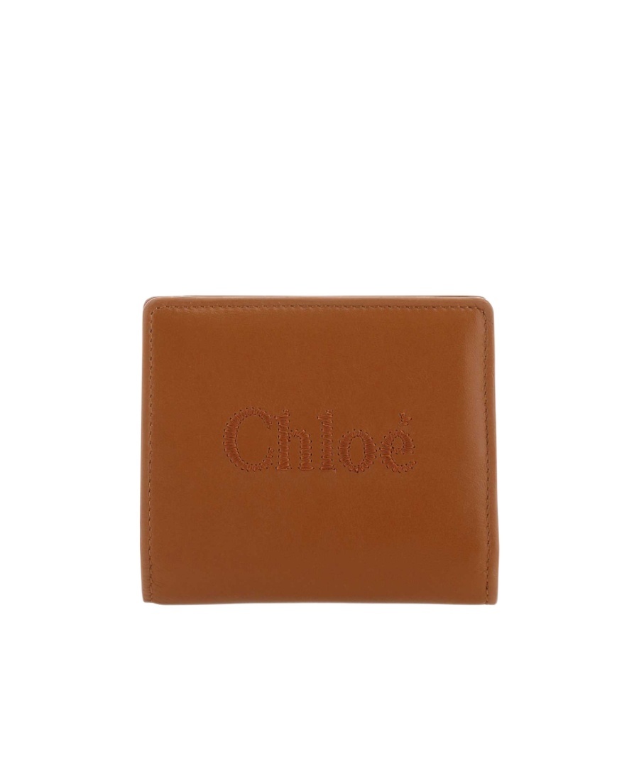 Chloé Embroidered-logo Leather Wallet In Brown