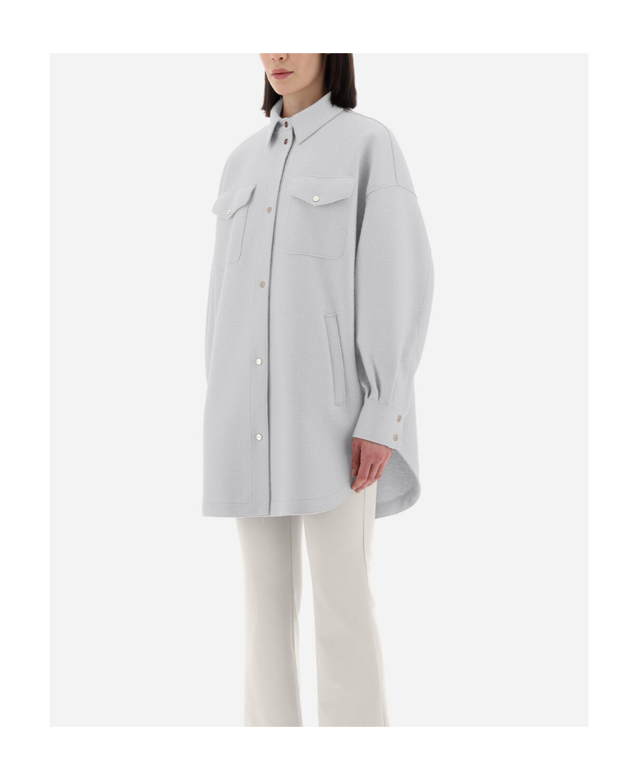 Herno Felted-finish Buttoned Long Shirt In Gray