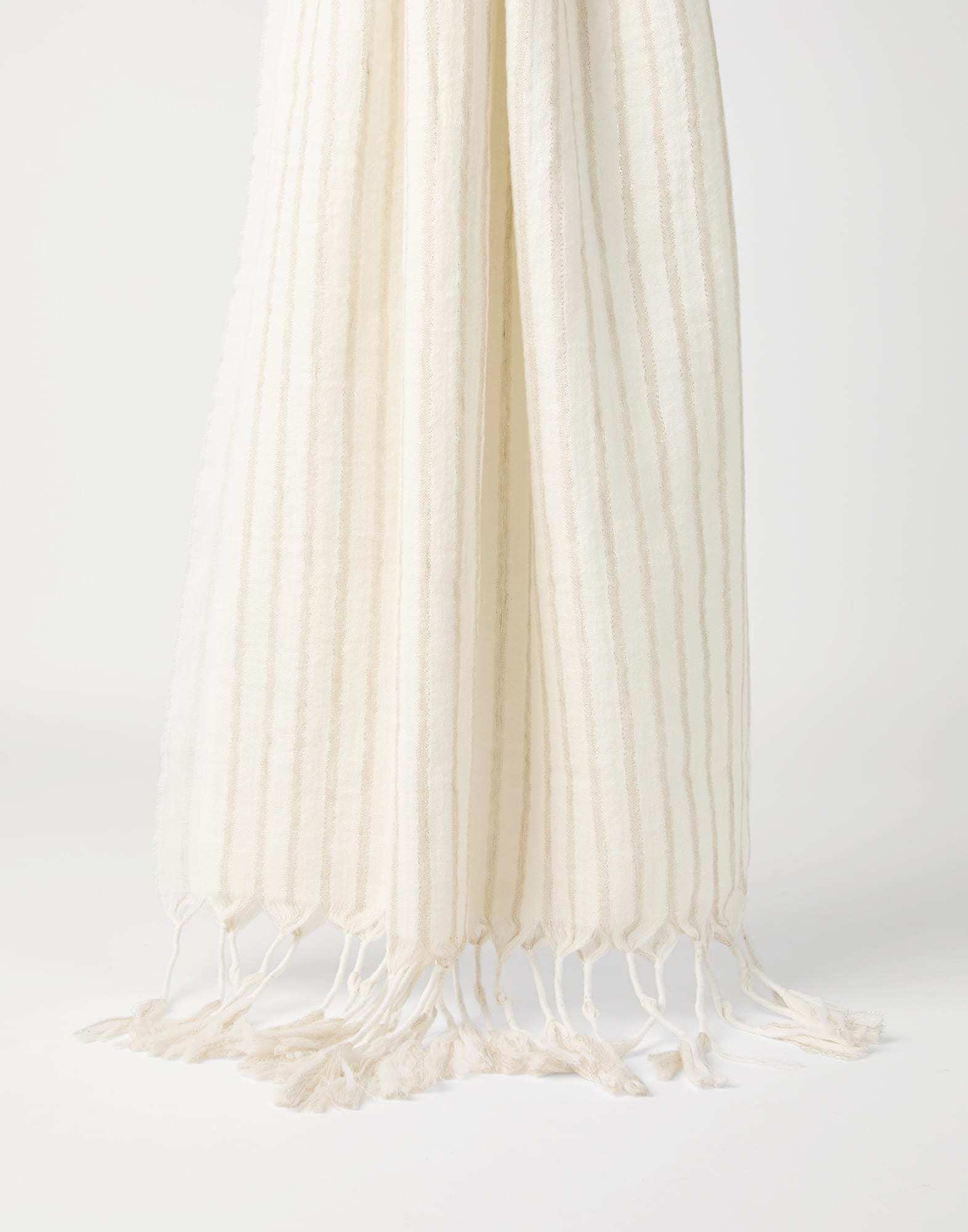 Brunello Cucinelli Striped Scarf With Pompoms In White