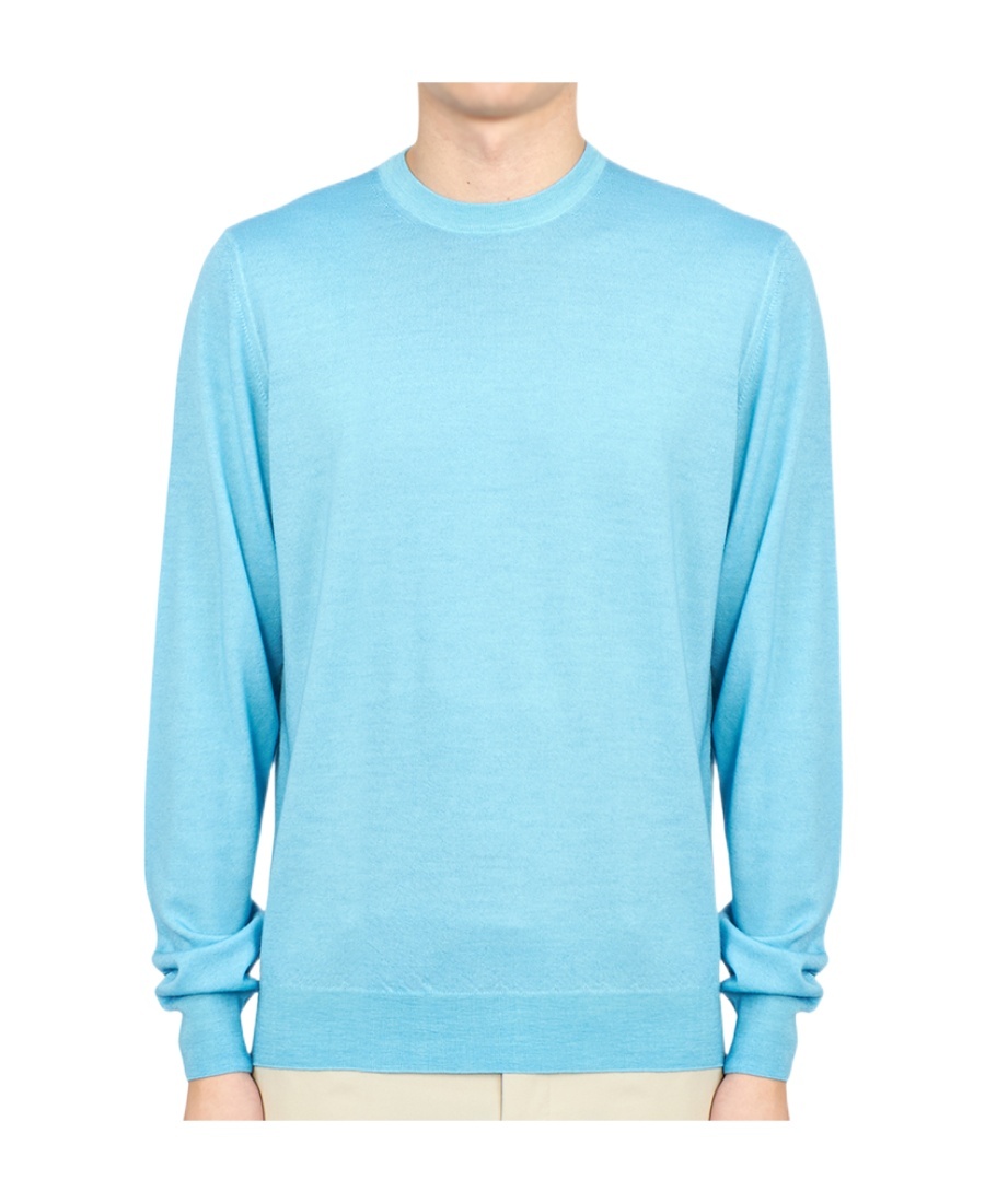Drumohr Man Sweater Sky Blue Size 42 Super 140s Wool In Blue