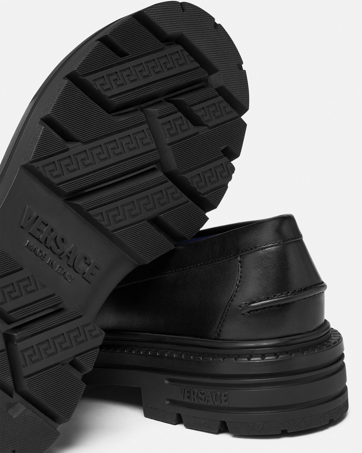 Versace Smooth Leather Adriano Loafers In In Black