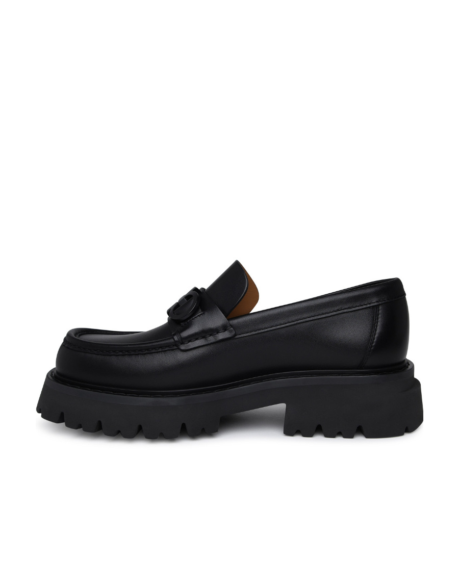 Ferragamo Florian Square-toe Leather Loafers In Black