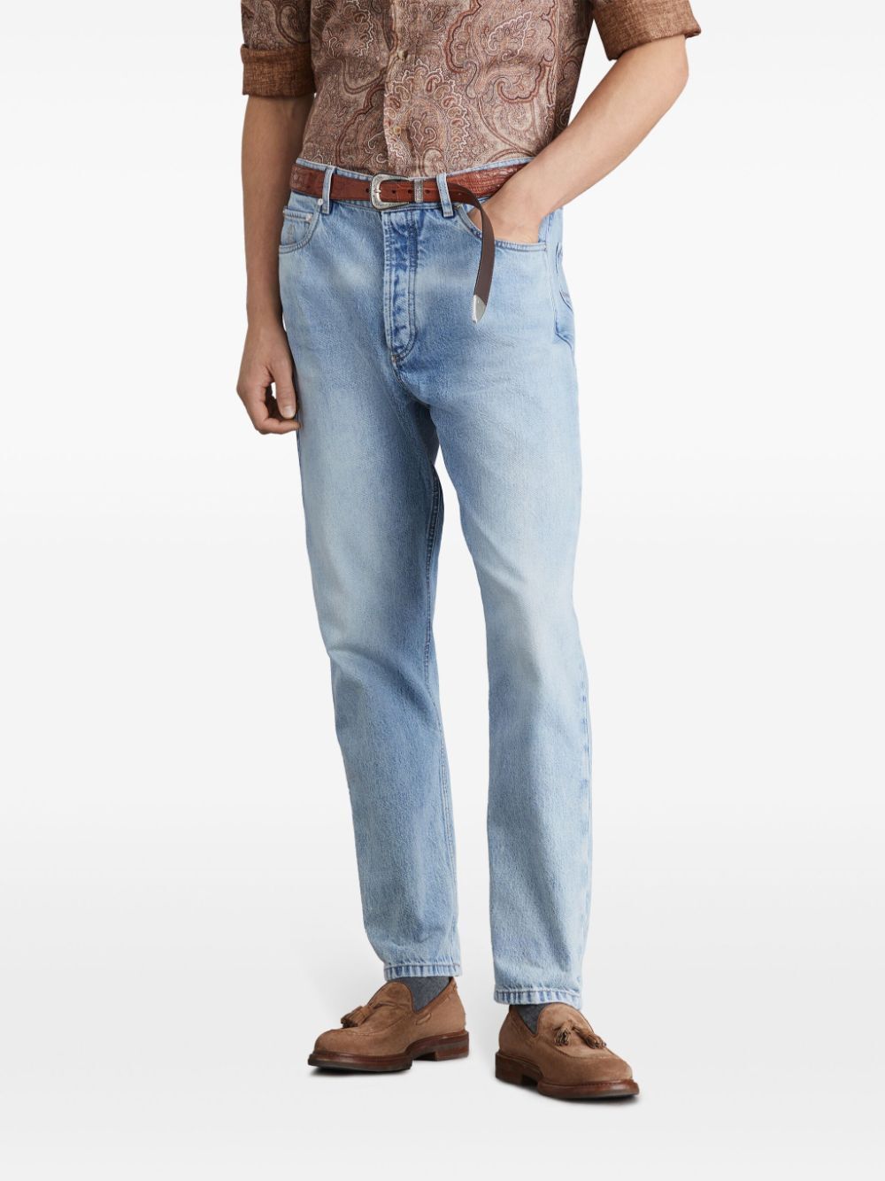 Brunello Cucinelli Stonewashed Cotton Denim Jeans In Blue