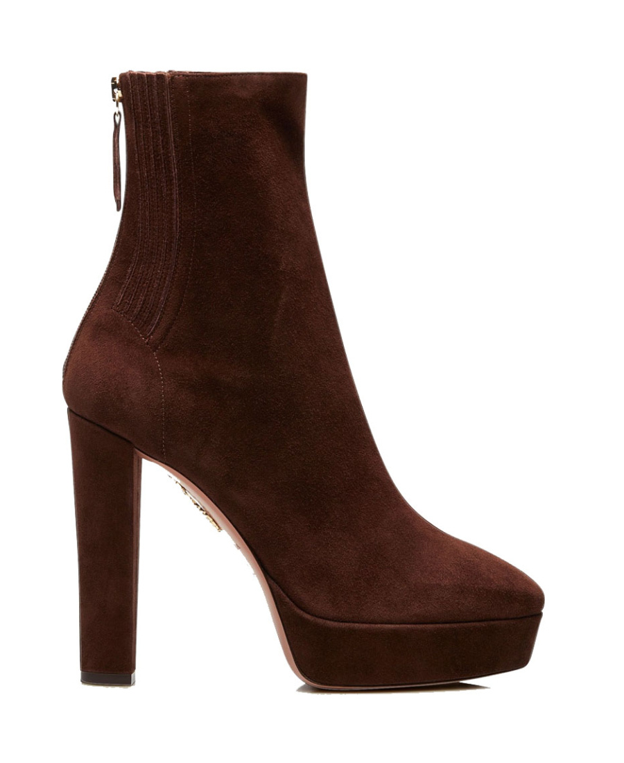 Aquazzura Saint Honore 120 Platform Suede Boots In Brown