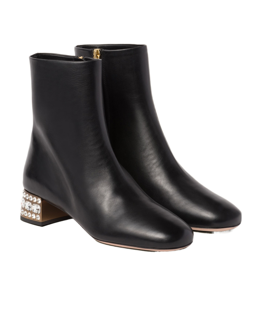 Miu Miu Crystal-embellished Leather Boots In Black