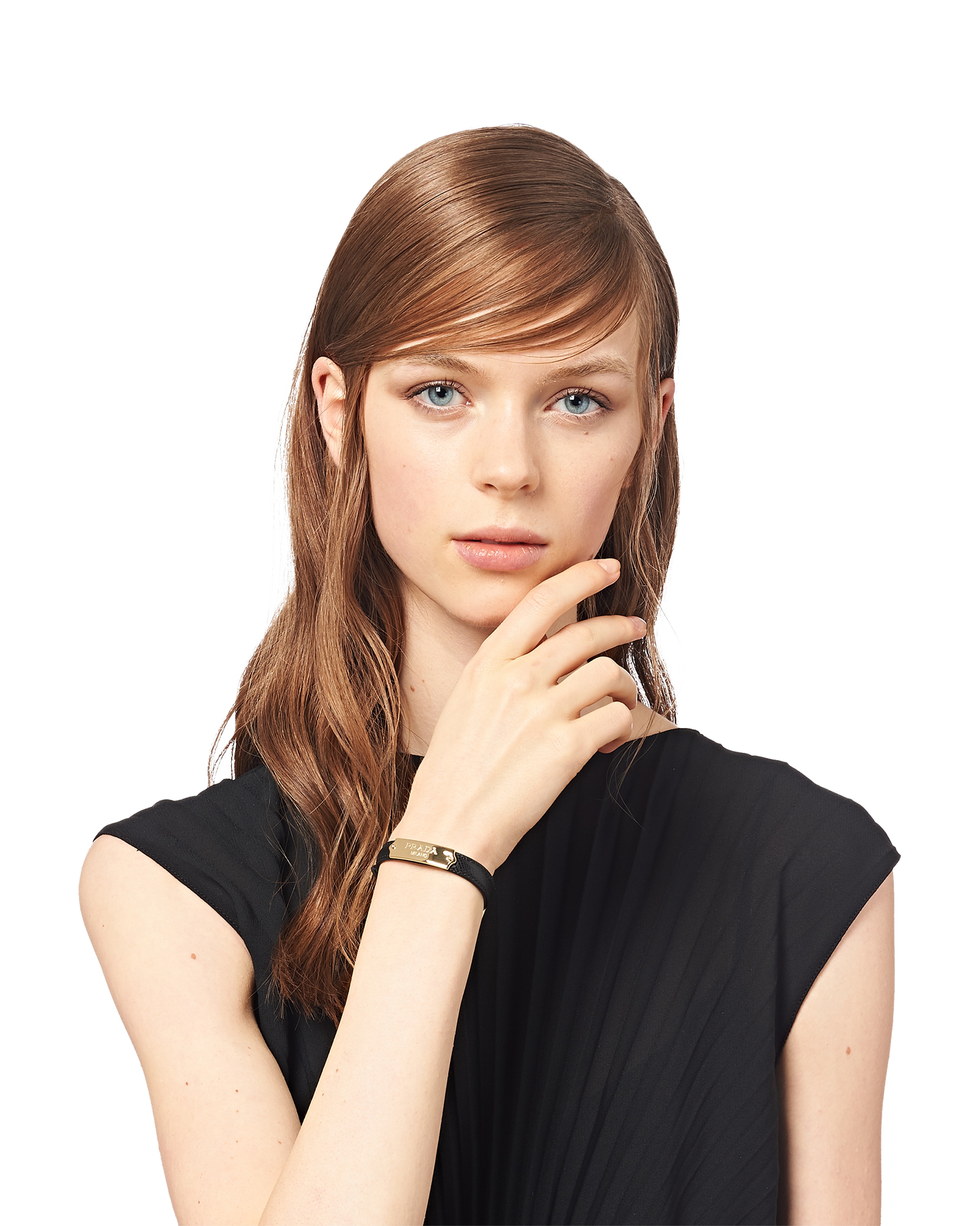 Prada Saffiano Logo Tag Bracelet In Black