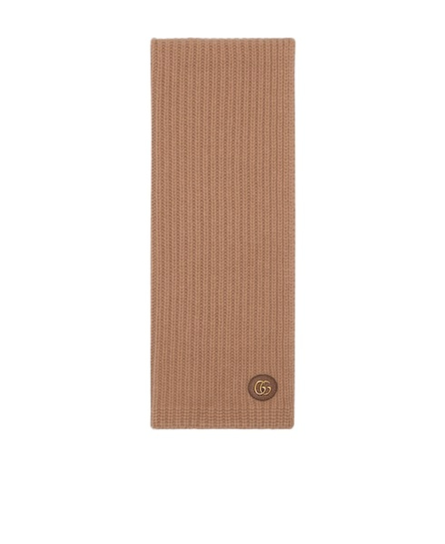 Gucci Knit Wool Scarf With Patch In Brown
