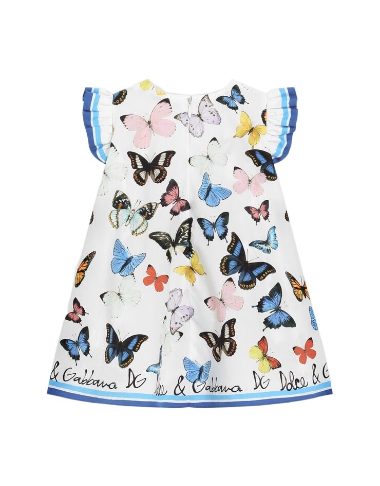 Dolce & Gabbana Poplin Dress With Butterfly Print In White