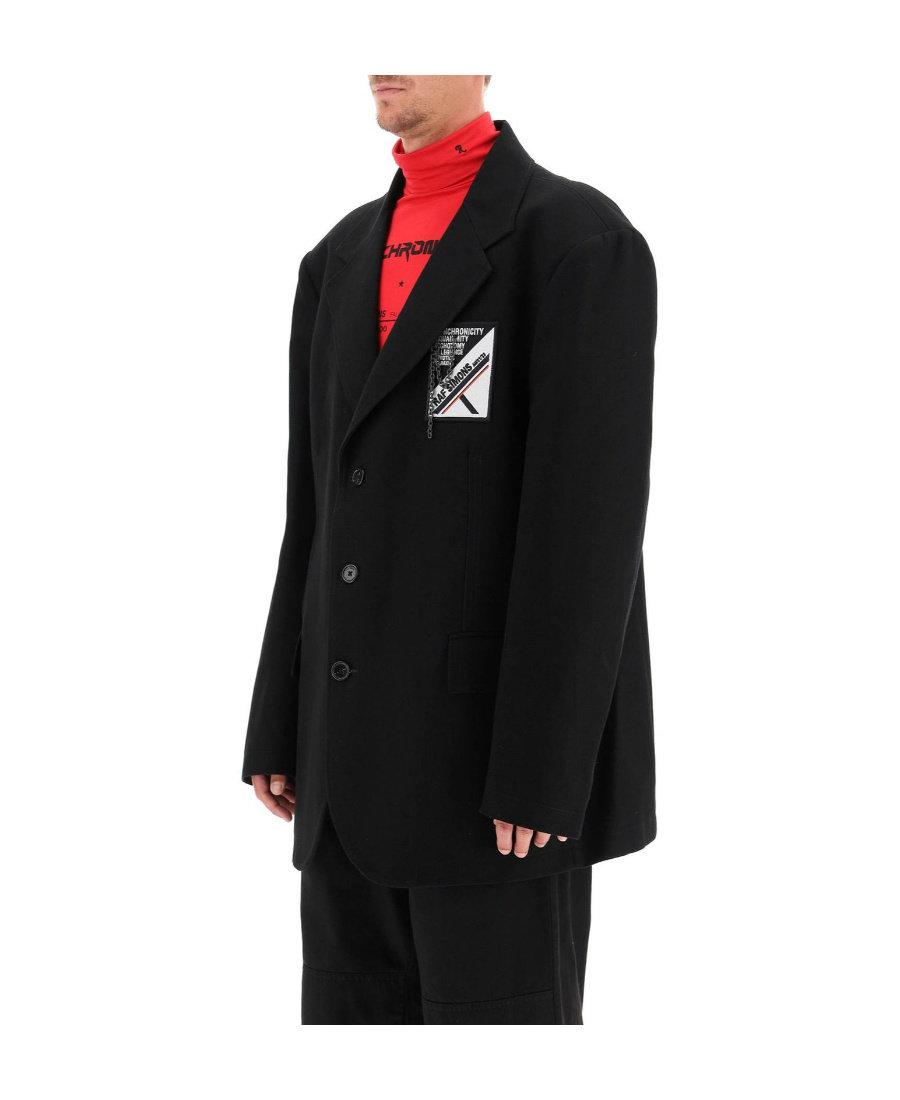 Raf Simons Logo-patch Single-breasted Blazer In Black