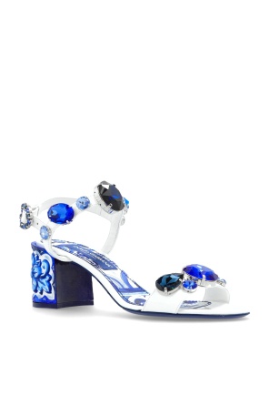 Dolce & Gabbana Patent Leather Sandals With Embroidery And Painted Heel In Blue