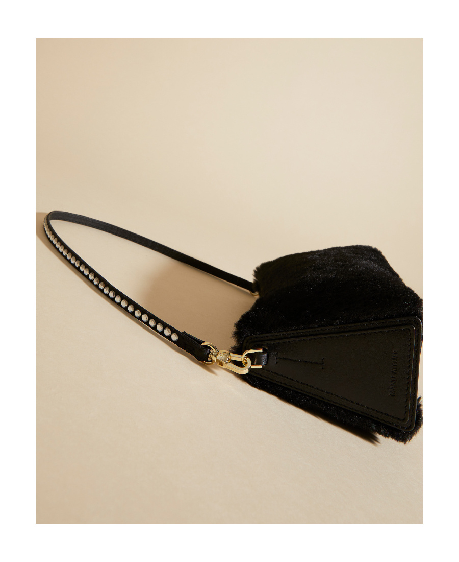 Manu Atelier Mini Artificial Fur Shoulder Bag In Black