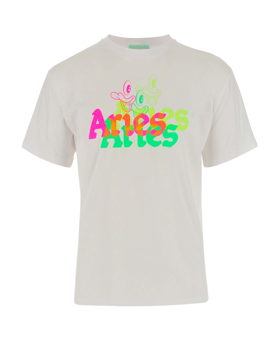Aries Crew-neck Cotton T-shirt With Logo Maxi In White