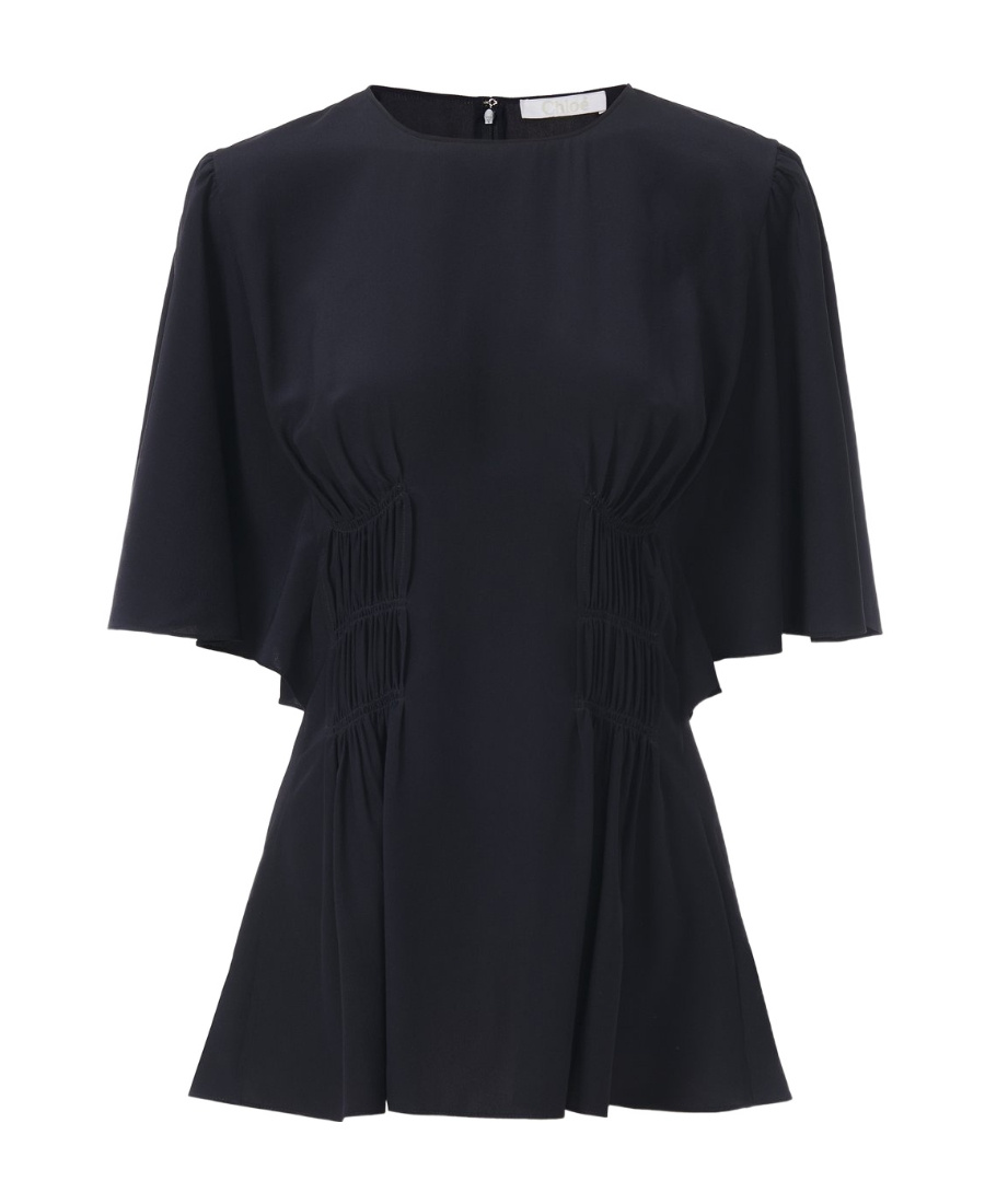 Chloé Drape-detailed Crewneck Top In Black