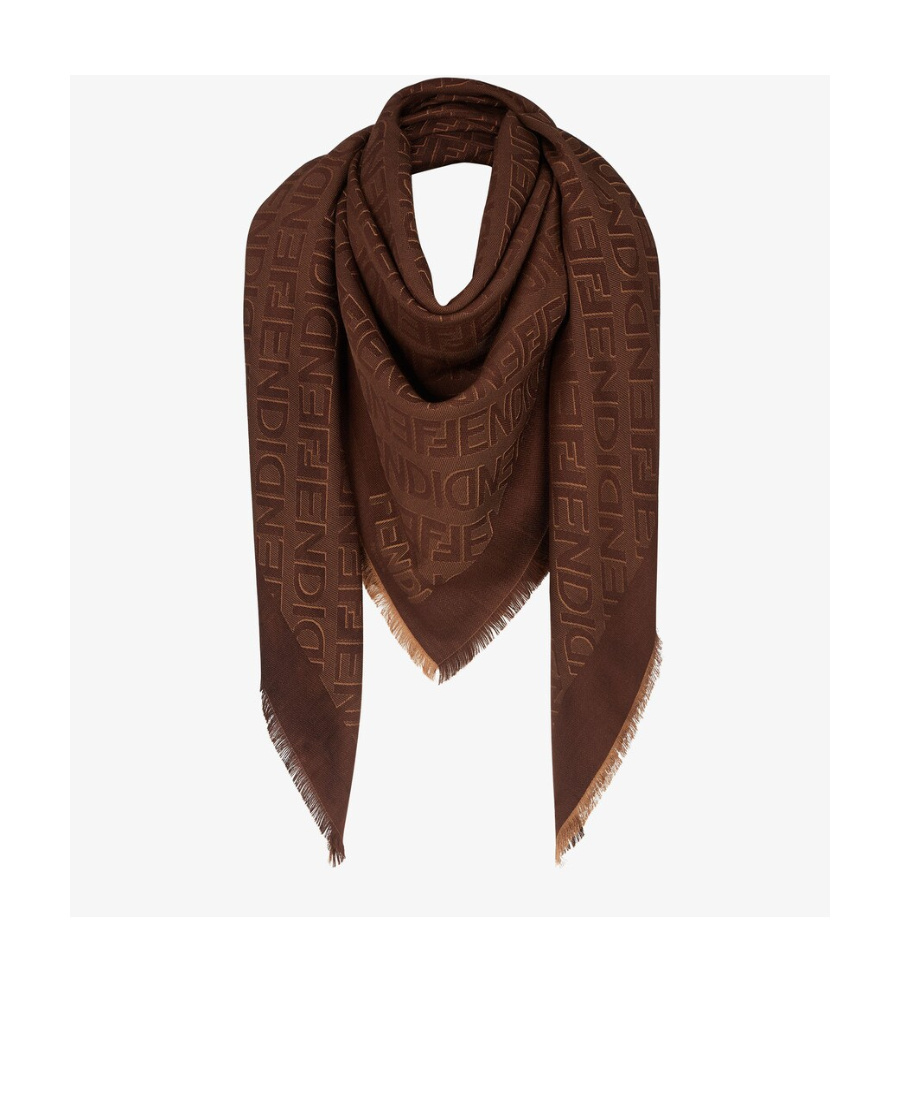 Shop Fendi Brown Wool And Cashmere Shawl