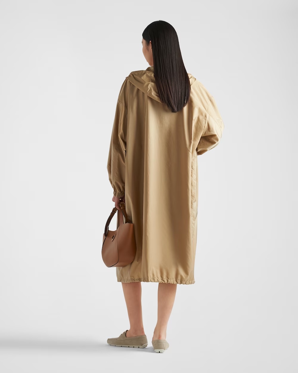 Prada Re-nylon Hooded Raincoat In Brown