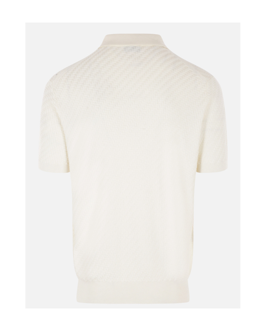 Brioni Ribbed-knit Polo Shirt In White