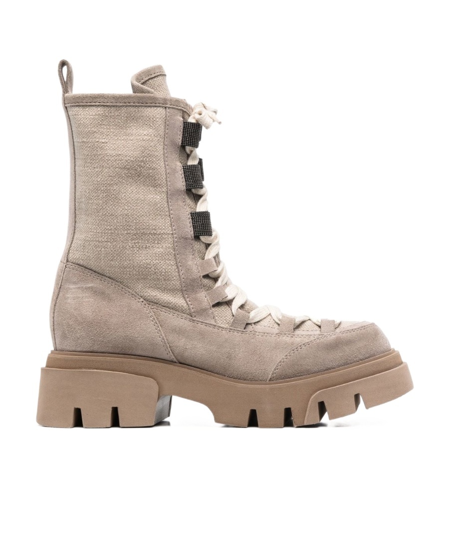 Brunello Cucinelli Eyelet-embellishment Leather Boots In Nude