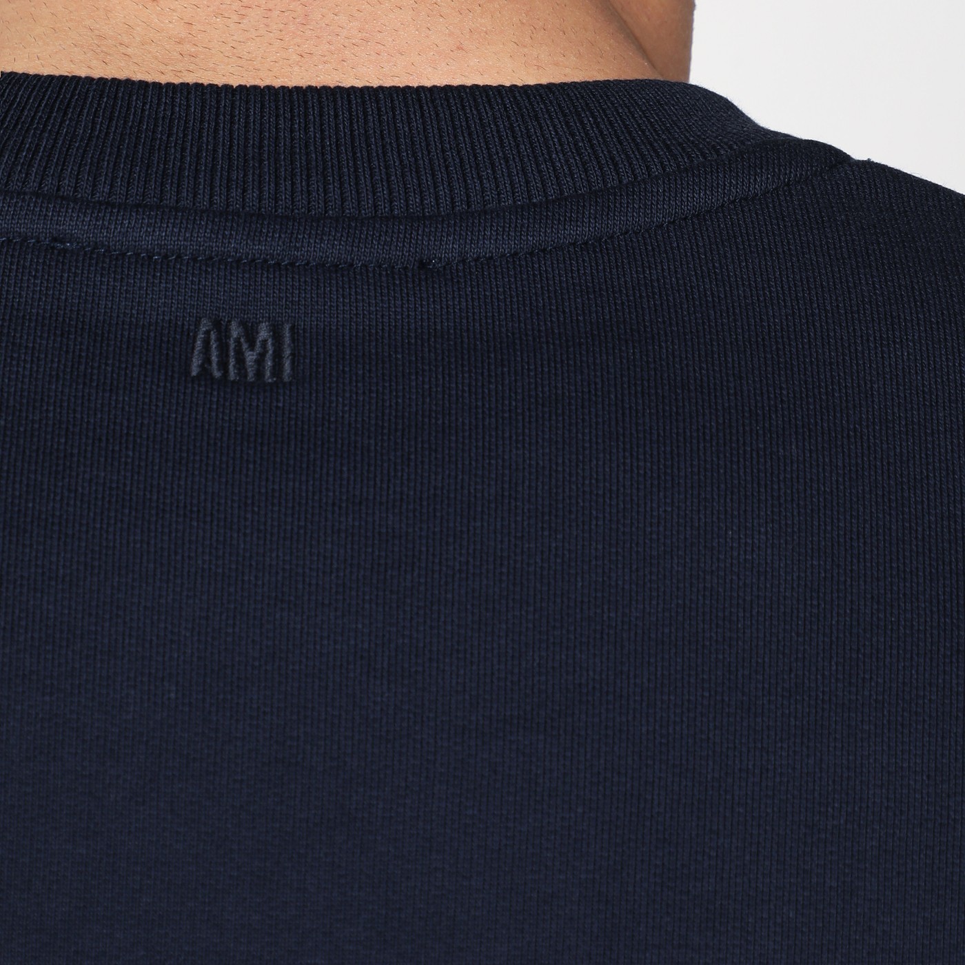 Ami Alexandre Mattiussi Ami Navy Blue Cotton Jersey Sweater With Signature Embroidered Motif In Blue