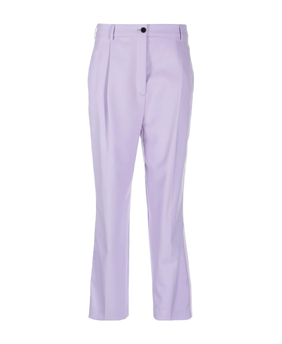 Shop Karl Lagerfeld Cropped High-waisted Trousers In Purple
